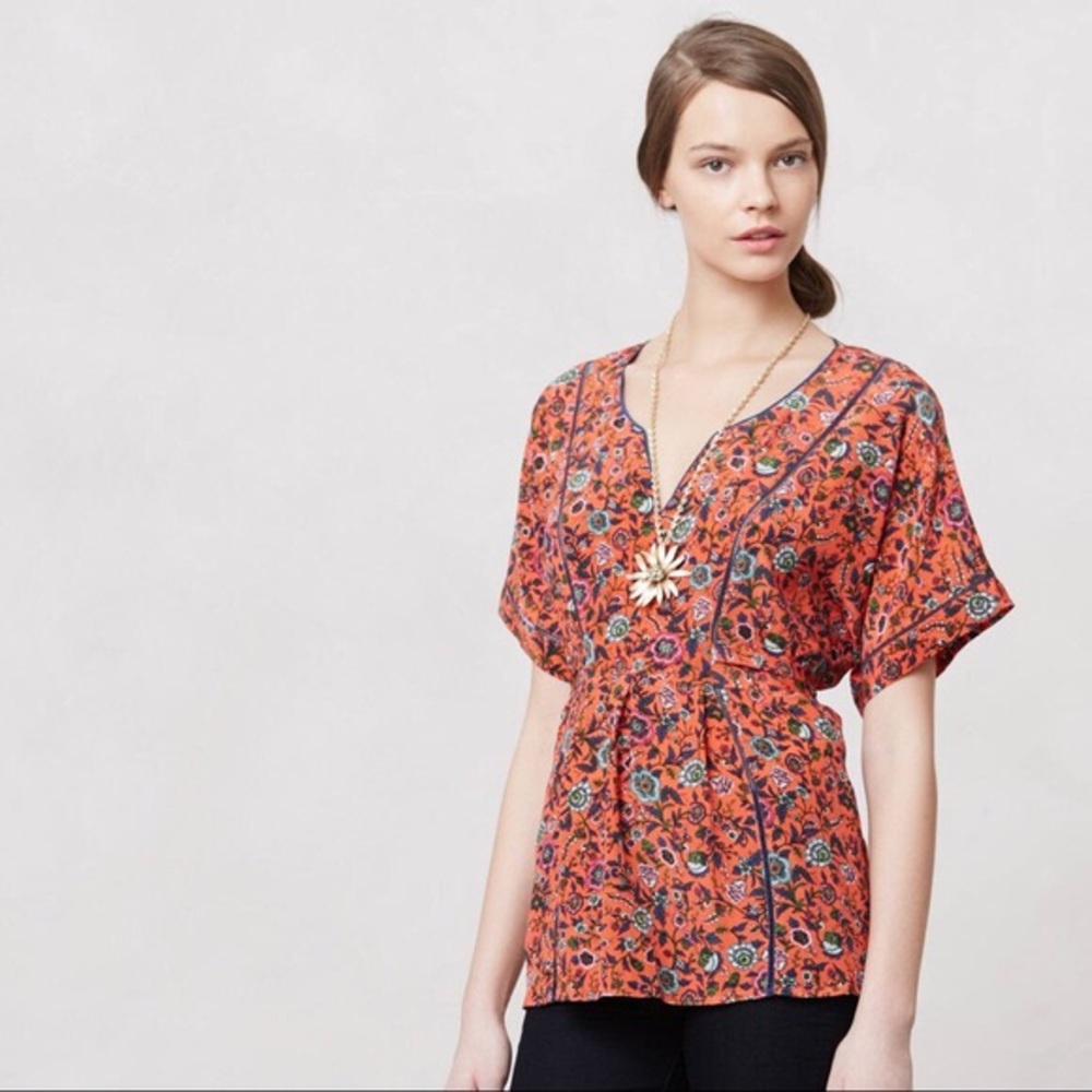 Maeve Anthropologie Maes Silk Kimono Top Sz XS